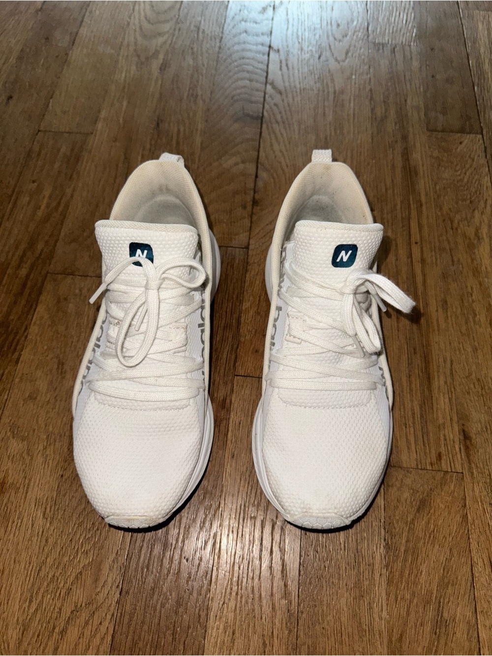 New Balance White Athletic Sneakers with Navy Logo *FIT LIKE A 6.7*